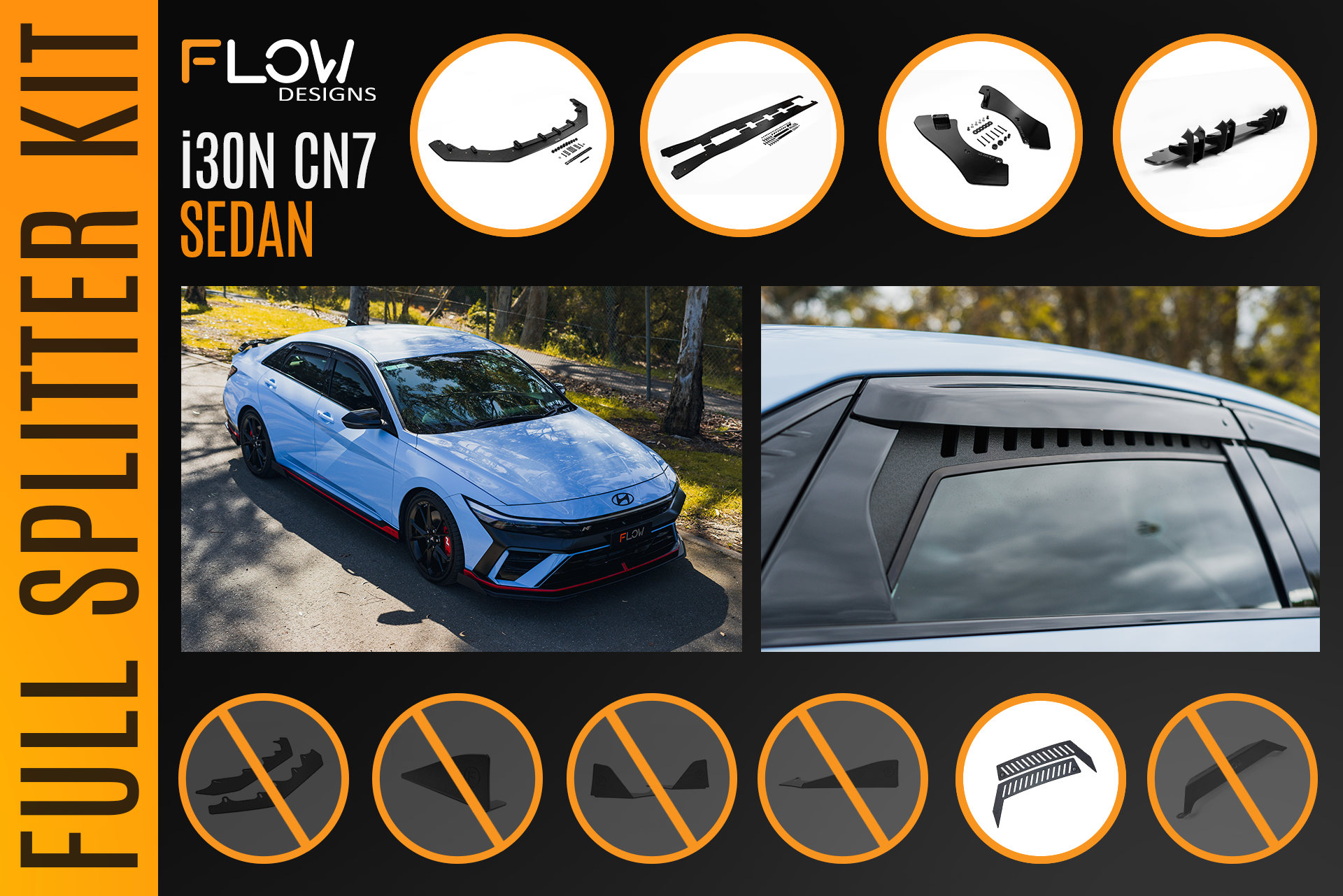CN7 V2 i30N Sedan FL 2024+ Full Lip Splitter Set