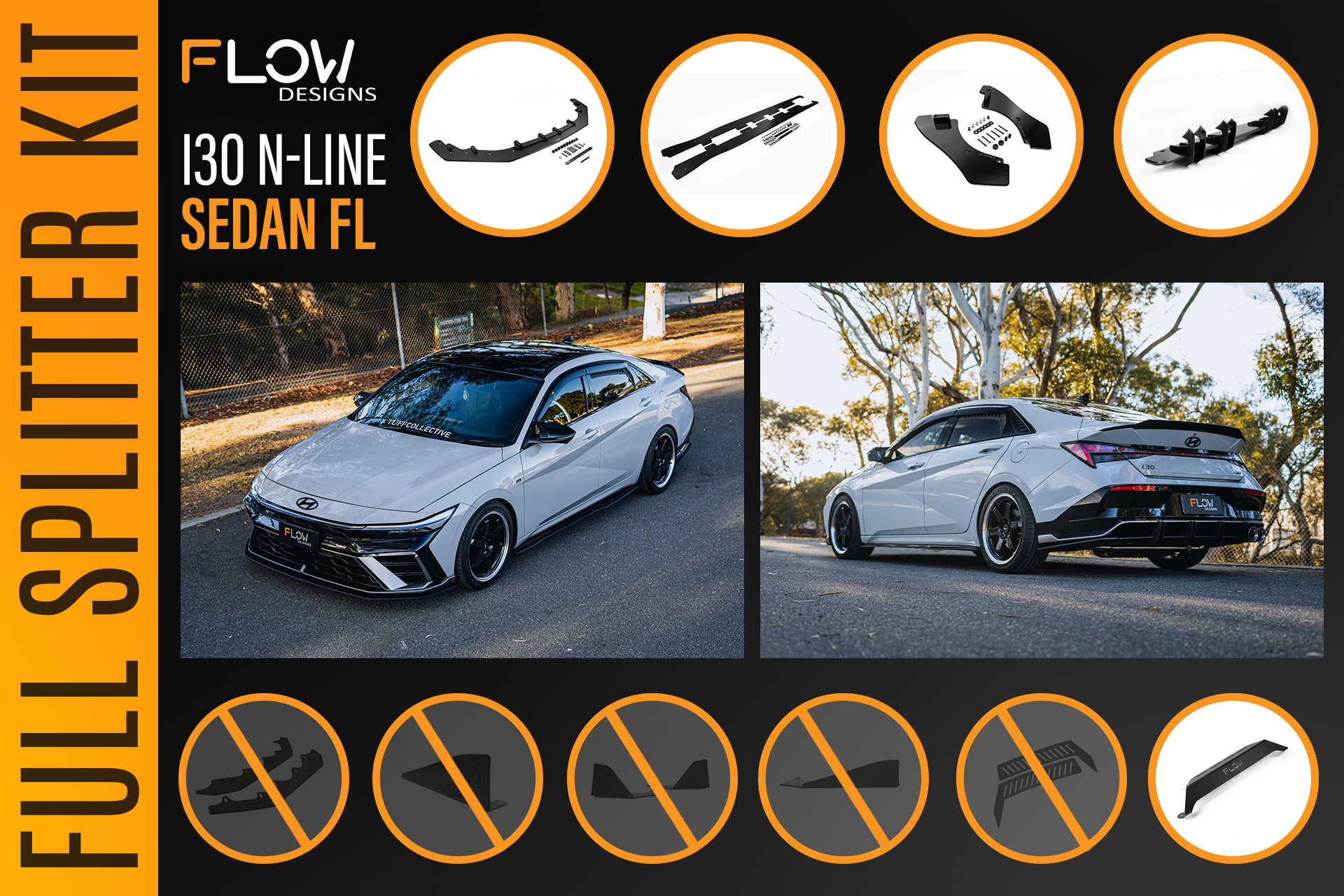 Hyundai CN7 V2 i30 N-Line Sedan FL 2025+ - Full Lip Splitter Set