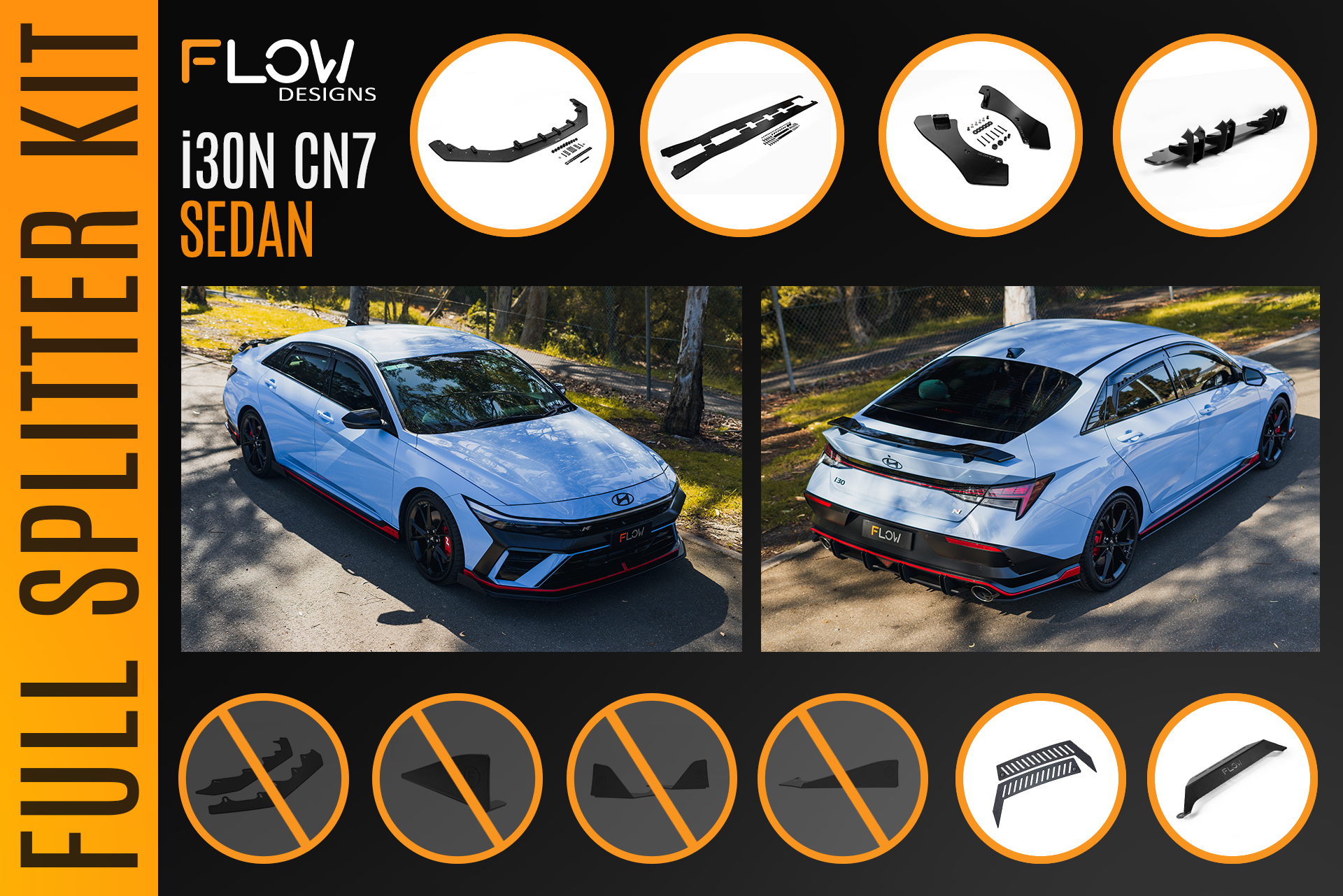 CN7 V2 i30N Sedan FL 2024+ Full Lip Splitter Set