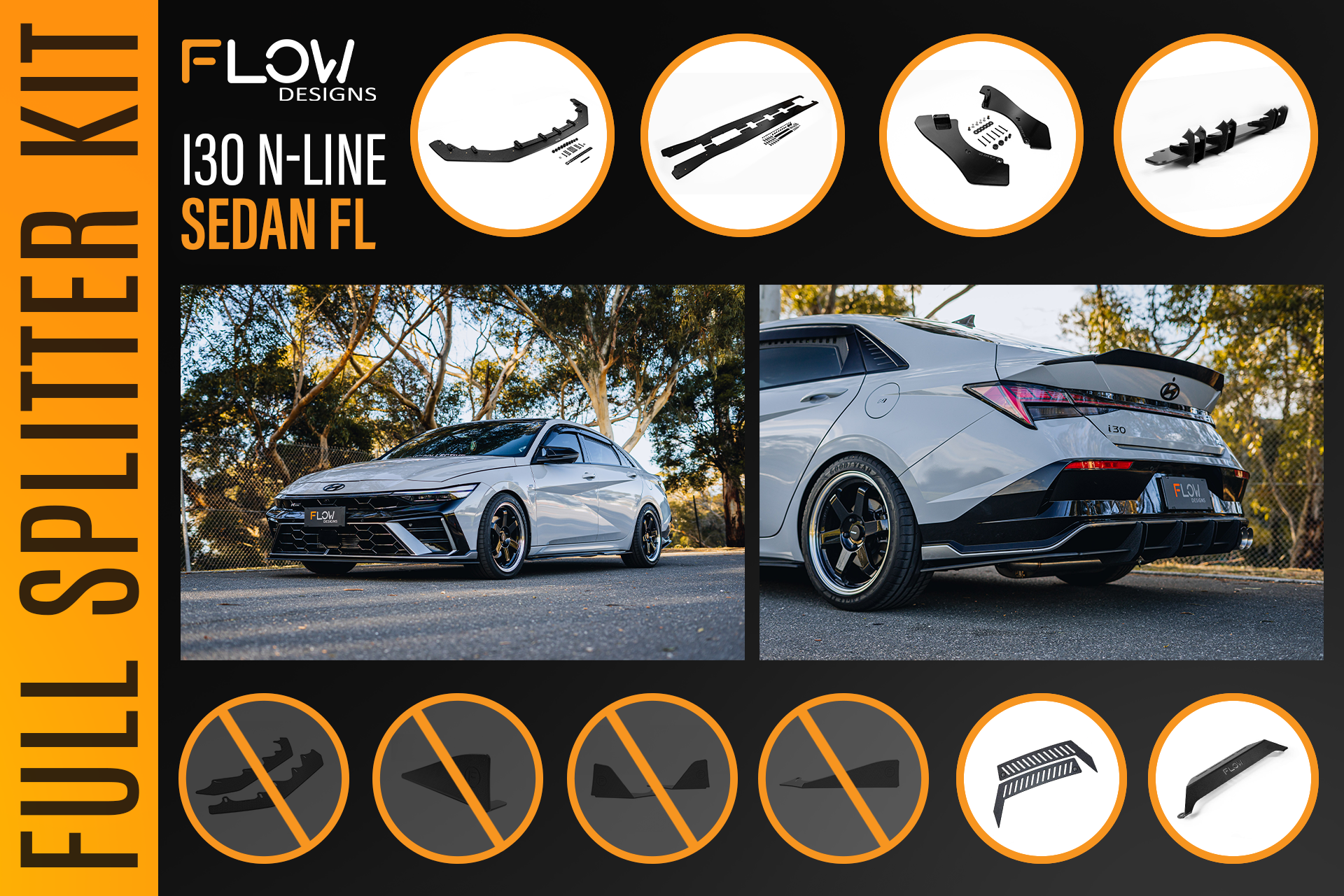 Hyundai CN7 V2 i30 N-Line Sedan FL 2025+ - Full Lip Splitter Set