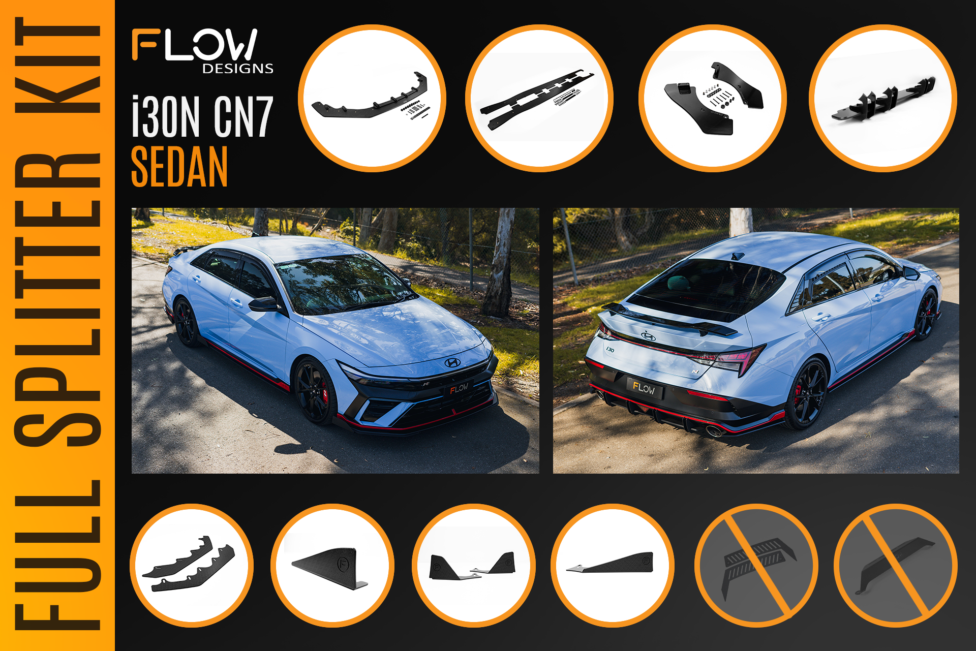 CN7 V2 i30N Sedan FL 2024+ Full Lip Splitter Set