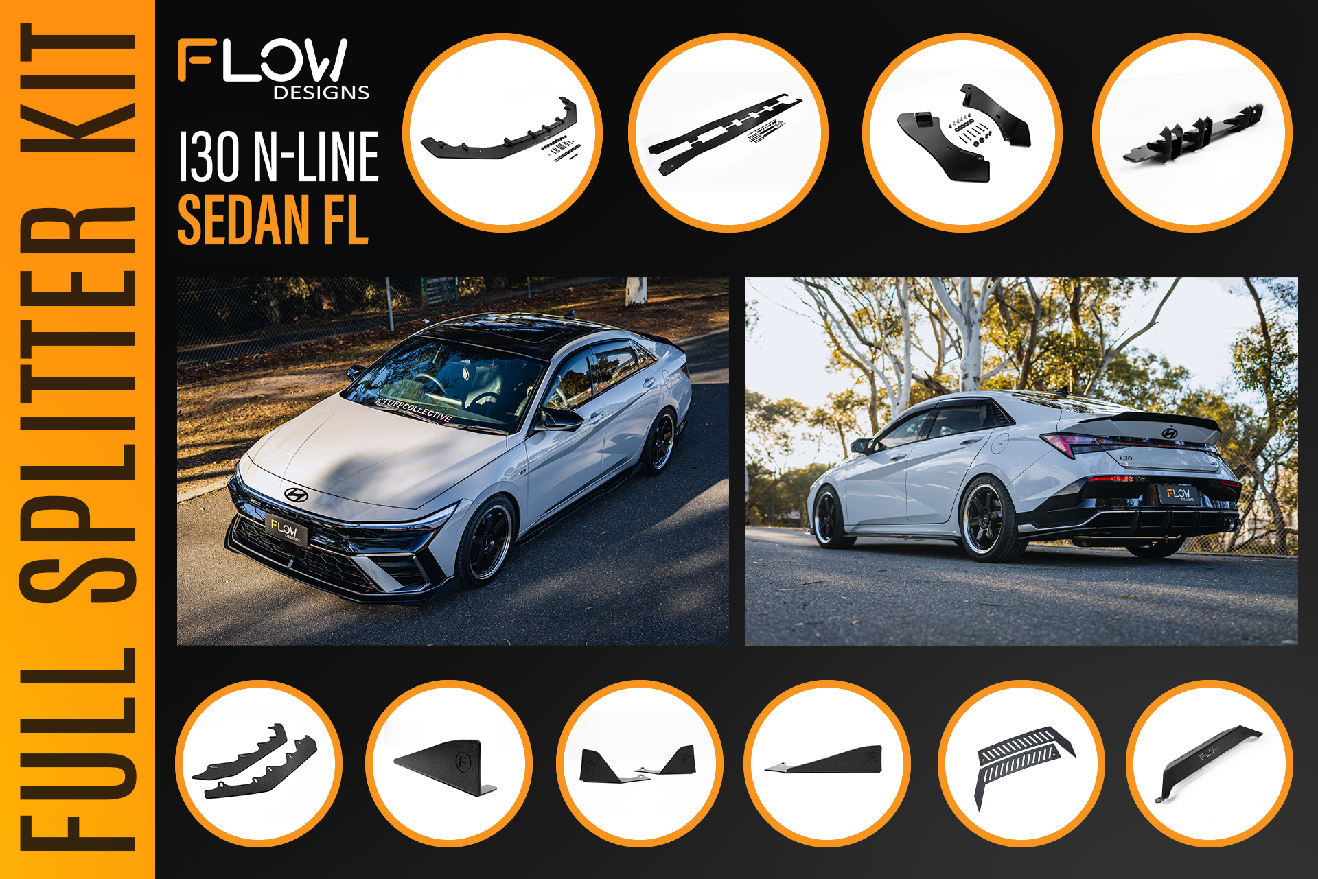 Hyundai CN7 V2 i30 N-Line Sedan FL 2025+ - Full Lip Splitter Set