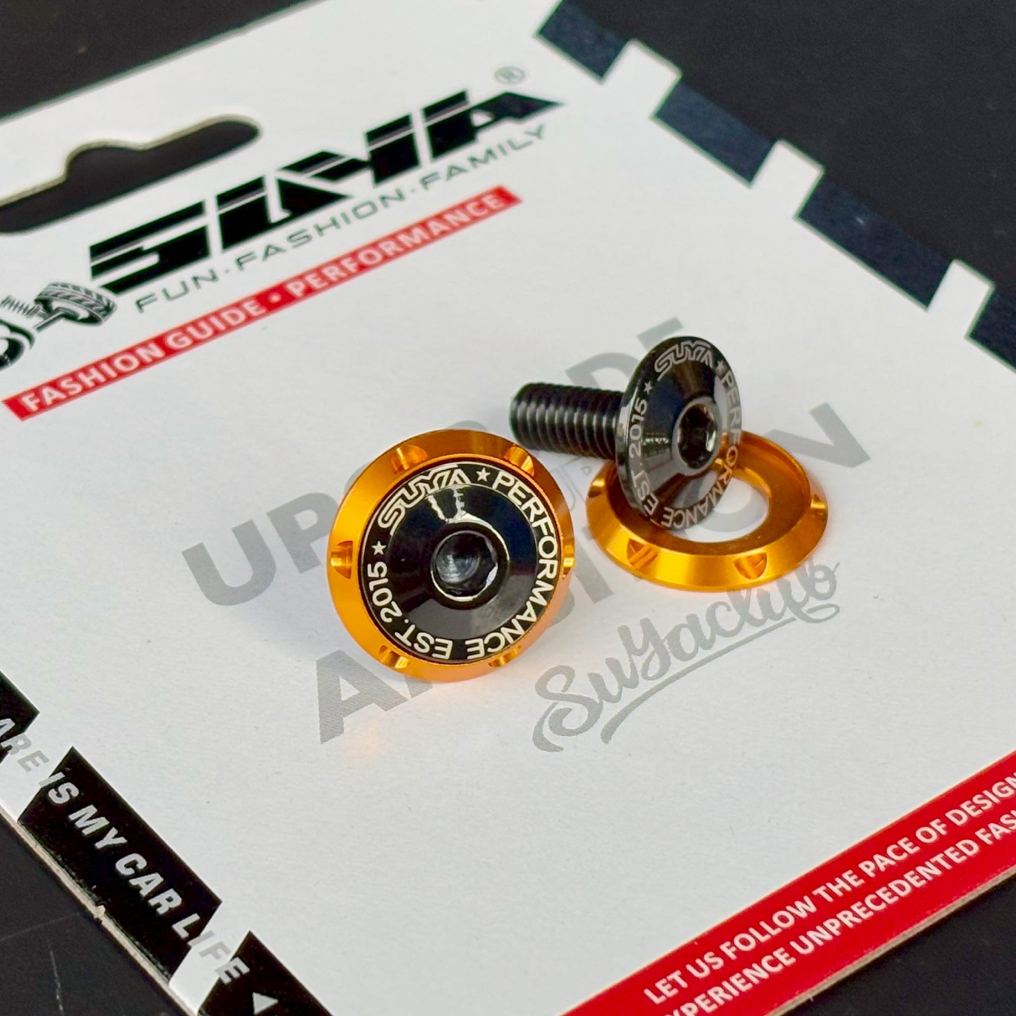 SUYA Car Supplies - Engine Bay - CNC M6 Dress Up Washer & Bolt (V1) - Black & Blue Bolts