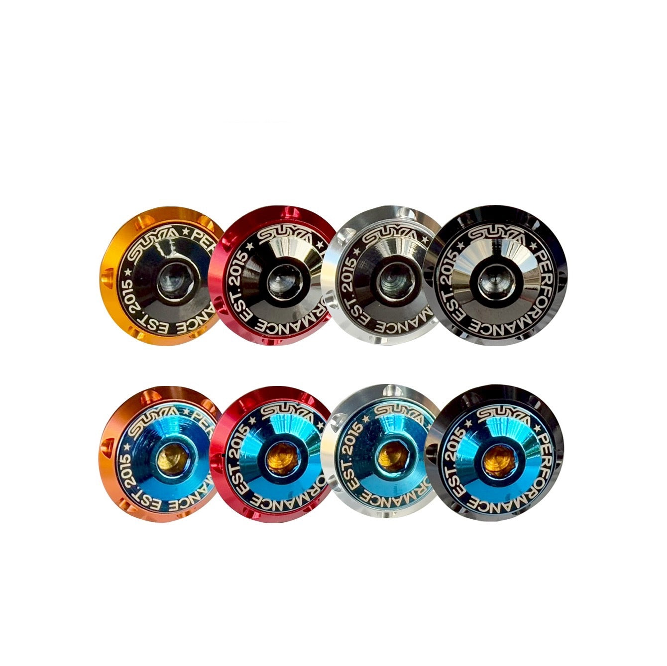 SUYA Car Supplies - Engine Bay - CNC M6 Dress Up Washer & Bolt (V1) - Black & Blue Bolts