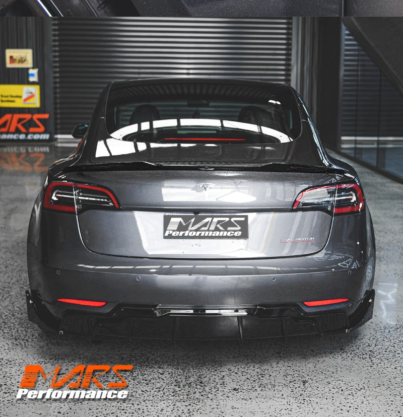 Gloss Black Aero DYNAMIC Bumper Splitters Lip Spoiler & Diffuser BodyKit for Tesla Model 3 2019-2023
