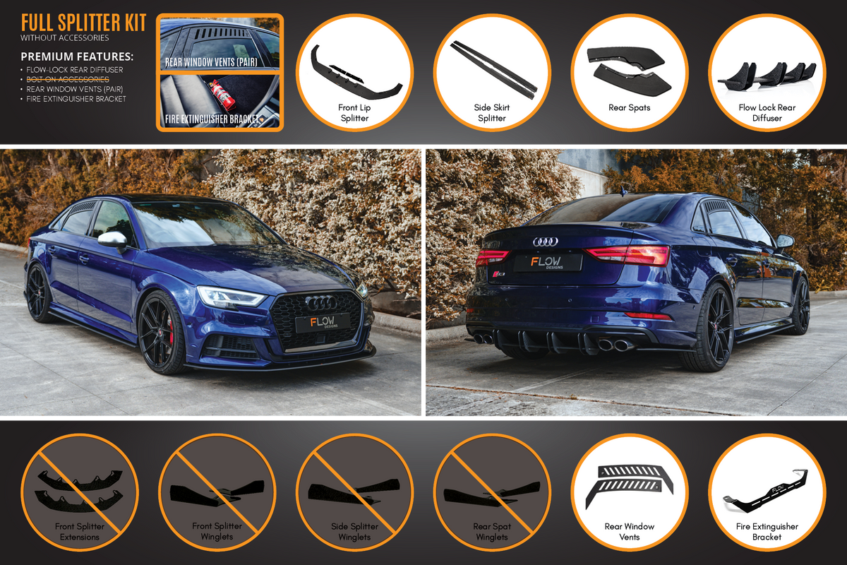 S3 8V Sedan Facelift Full Lip Splitter Set