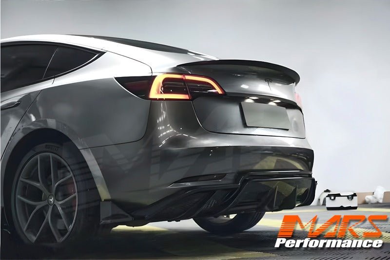 Carbon Print Aero DYNAMIC Bumper Splitters Lip Spoiler & Diffuser BodyKit for Tesla Model 3 2019 - 2023 - Mars Performance