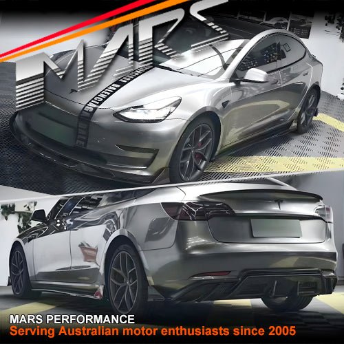 Carbon Print Aero DYNAMIC Bumper Splitters Lip Spoiler & Diffuser BodyKit for Tesla Model 3 2019 - 2023 - Mars Performance