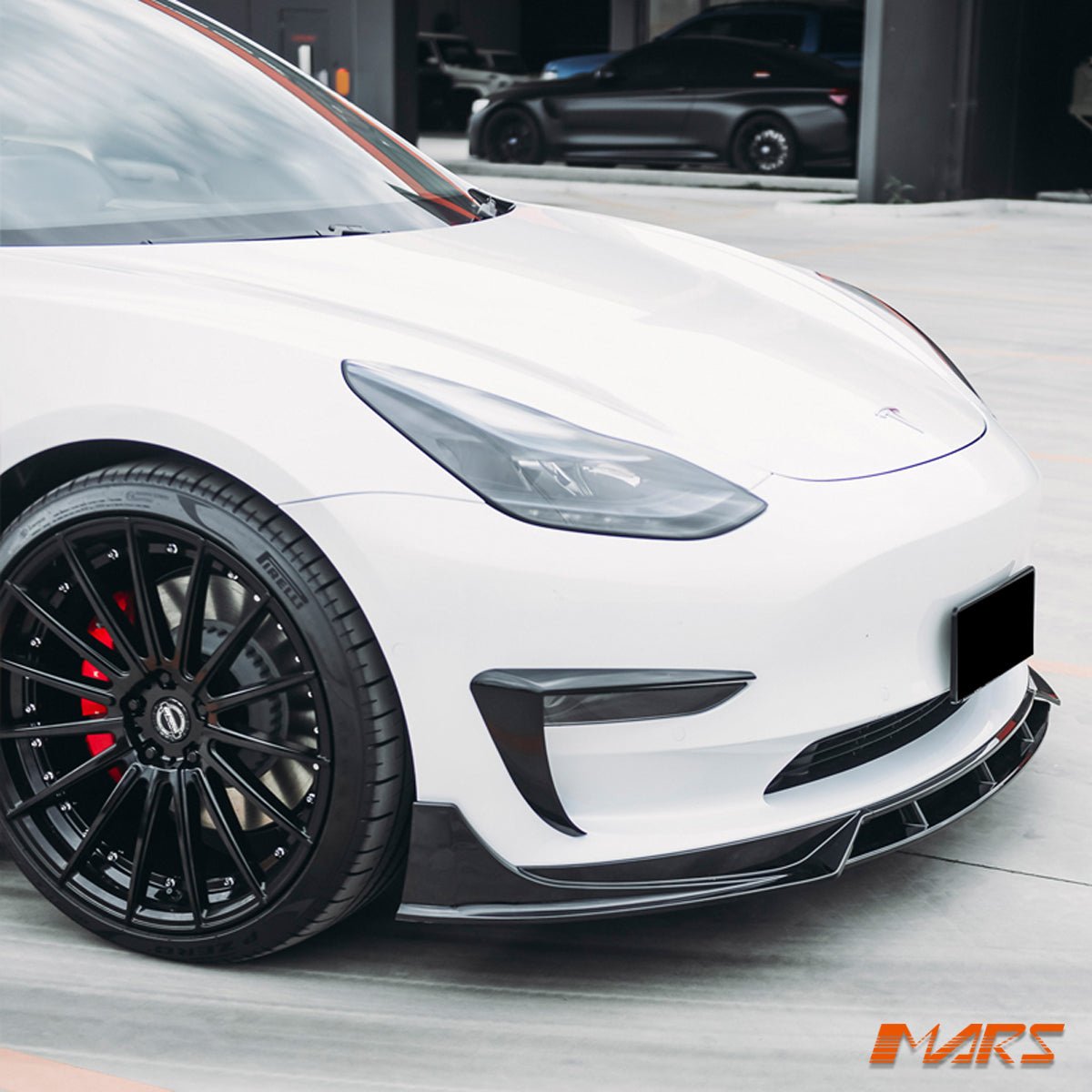 Gloss Black Aero DYNAMIC Front Bumper bar Side Blade Spoiler BodyKit for Tesla Model 3 2019 - 2023 - Mars Performance