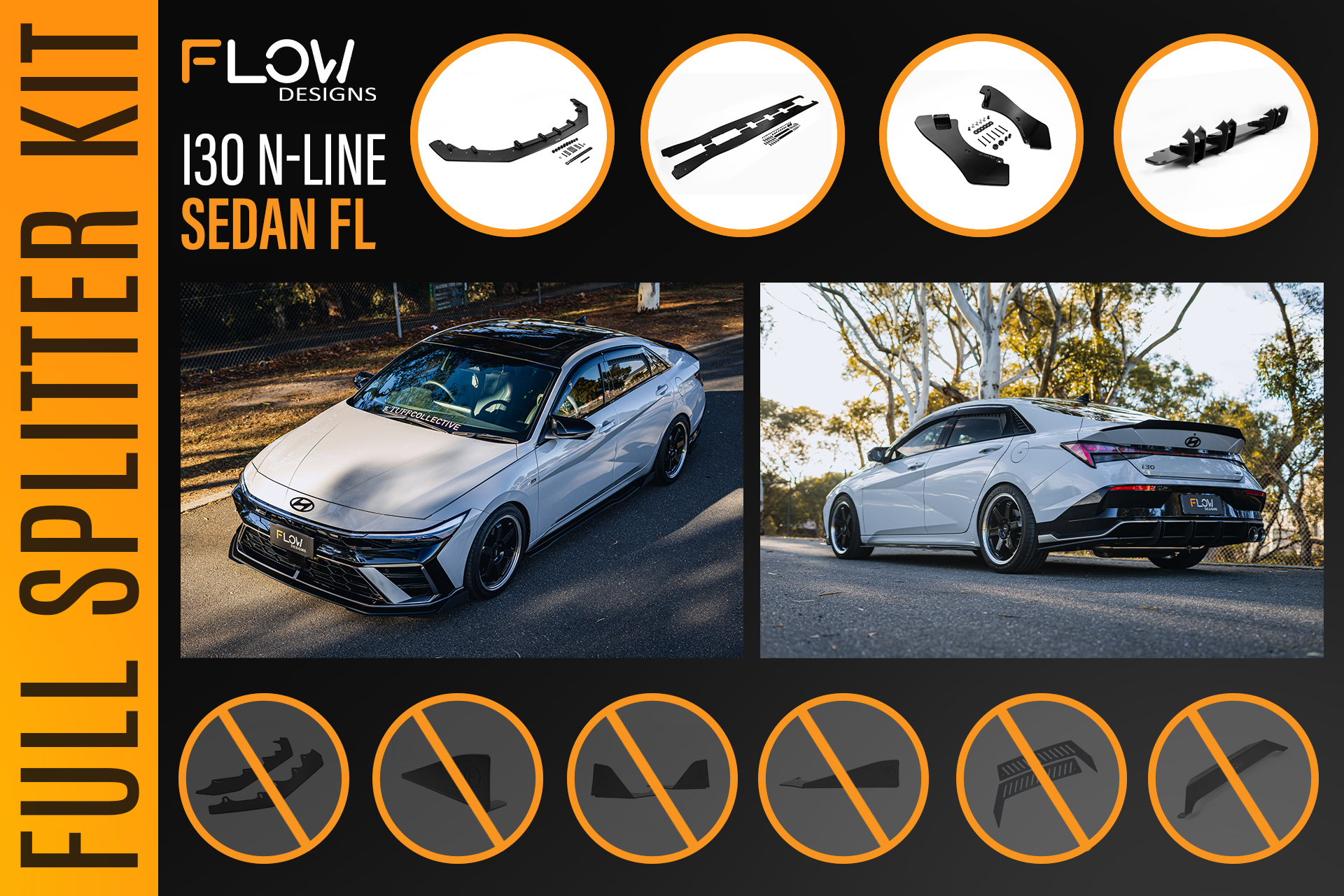 Hyundai CN7 V2 i30 N-Line Sedan FL 2025+ - Full Lip Splitter Set