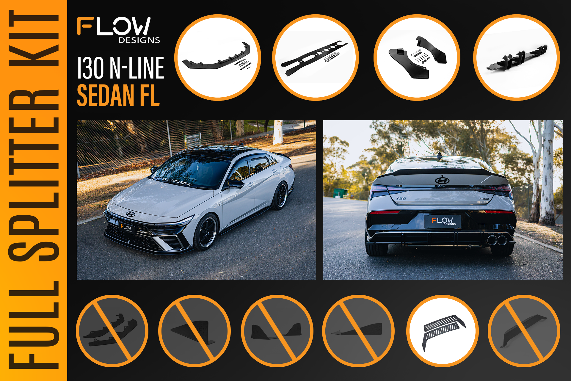 Hyundai CN7 V2 i30 N-Line Sedan FL 2025+ - Full Lip Splitter Set