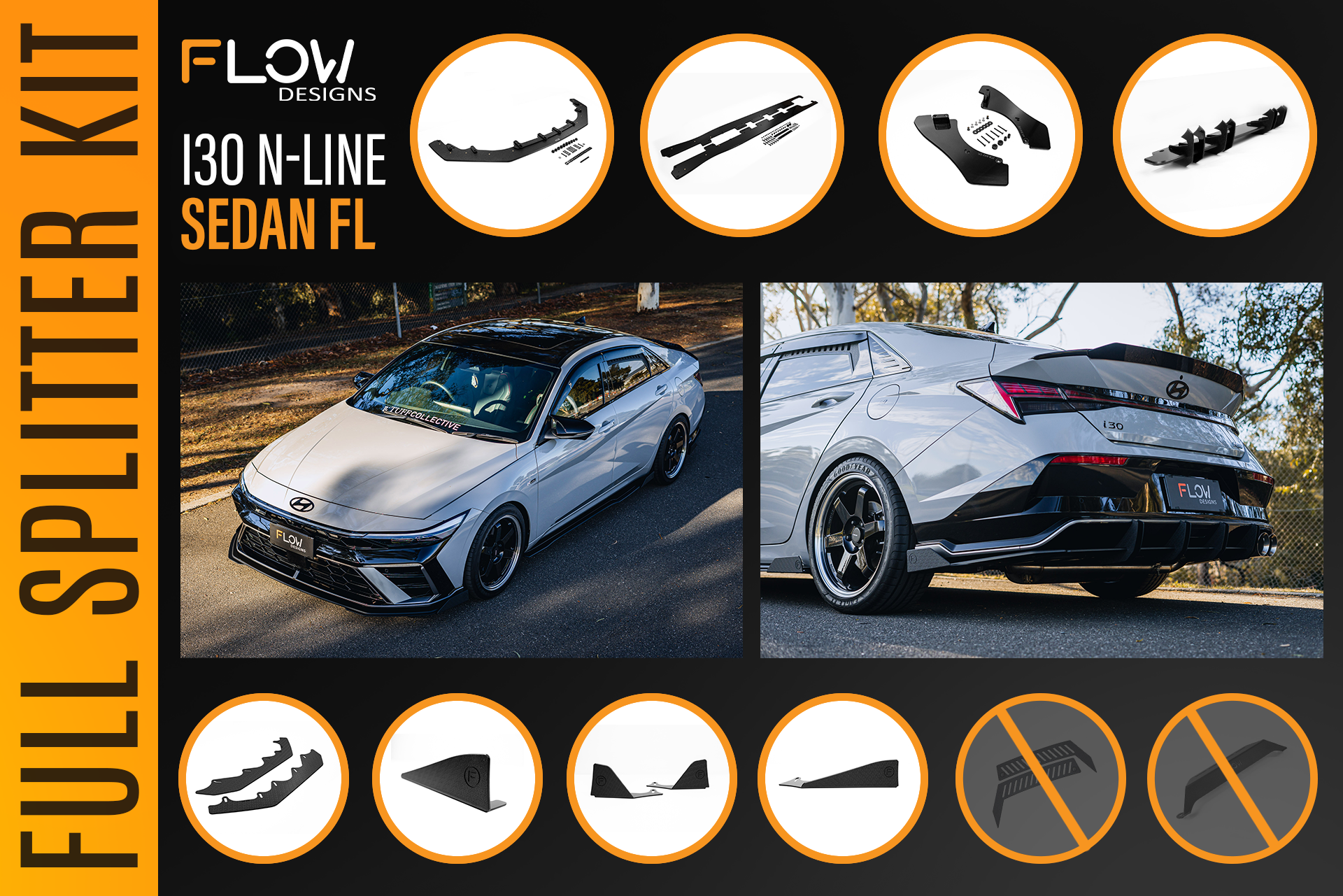 Hyundai CN7 V2 i30 N-Line Sedan FL 2025+ - Full Lip Splitter Set