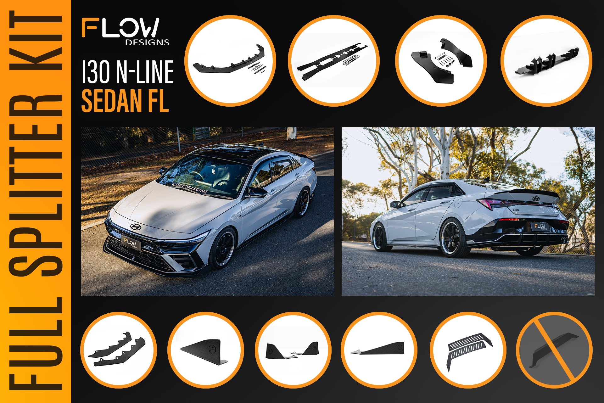 Hyundai CN7 V2 i30 N-Line Sedan FL 2025+ - Full Lip Splitter Set