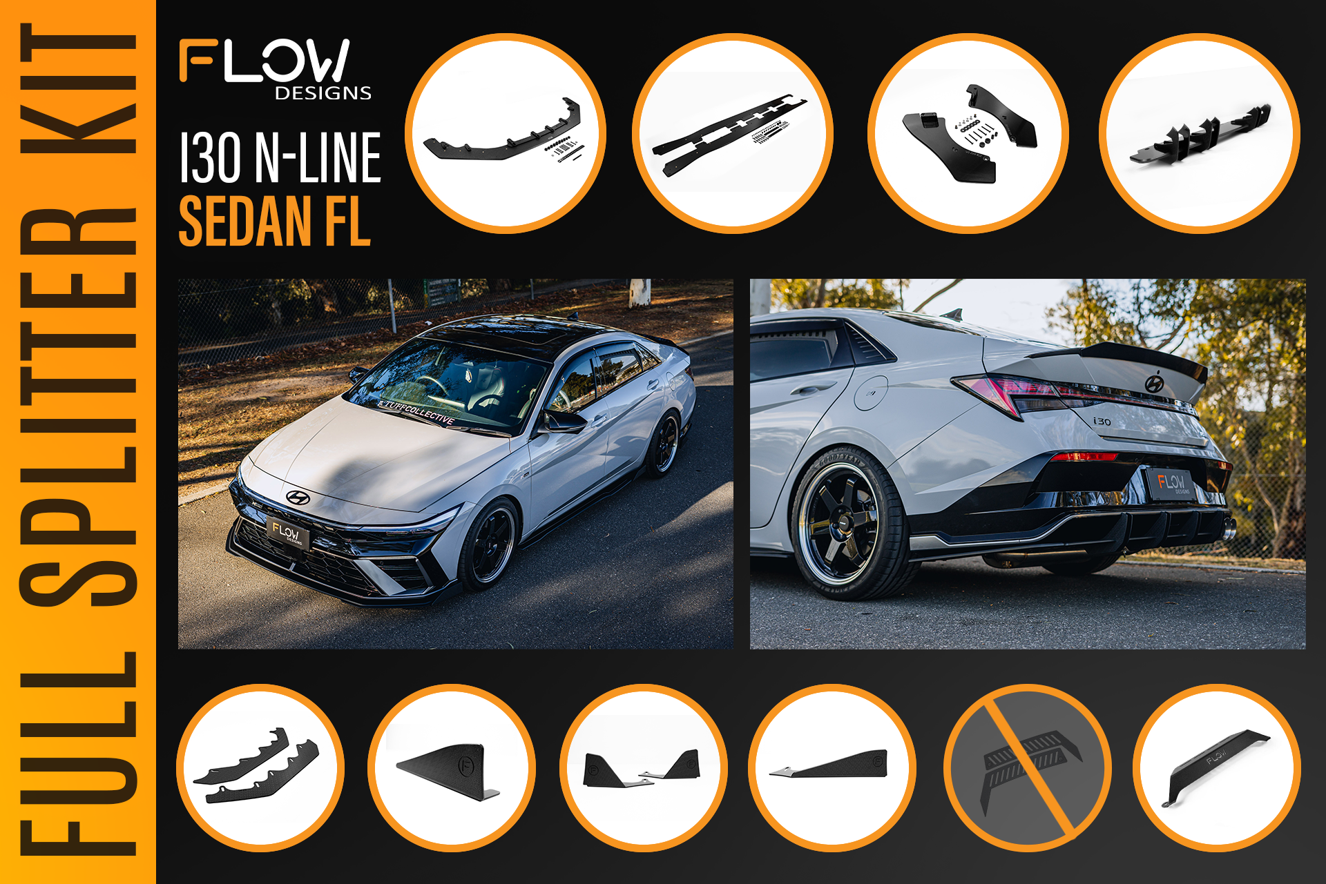 Hyundai CN7 V2 i30 N-Line Sedan FL 2025+ - Full Lip Splitter Set