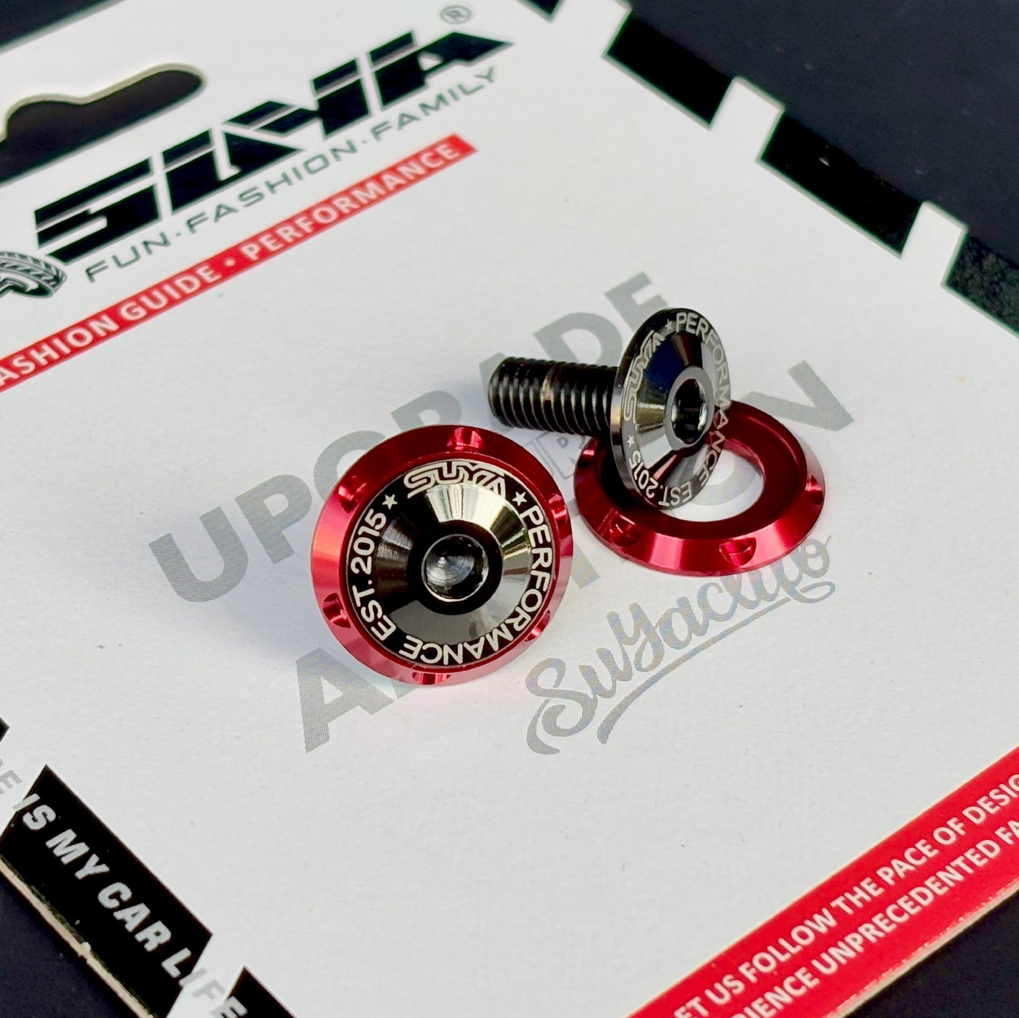 SUYA Car Supplies - Engine Bay - CNC M6 Dress Up Washer & Bolt (V1) - Black & Blue Bolts