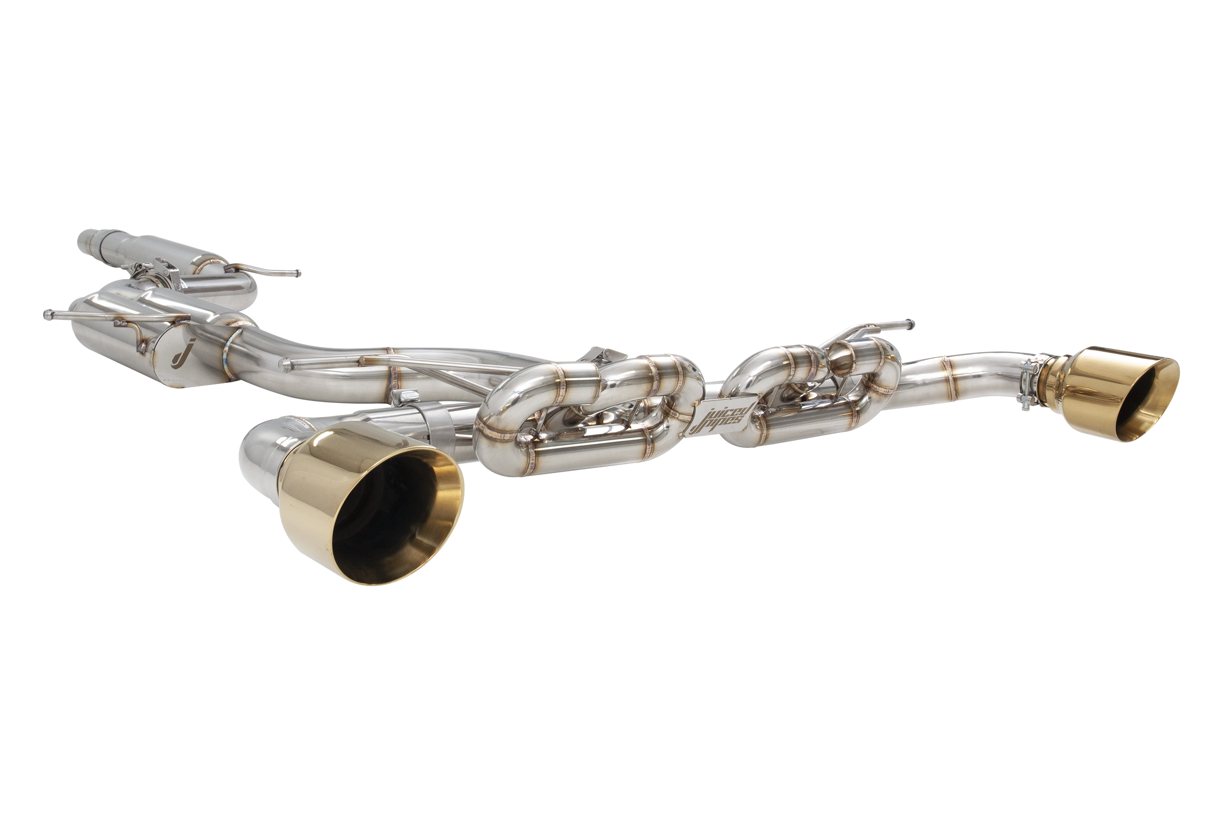 Juiced Pipes Volkswagen Golf GTI MK7 to MK8.5 3 inch Cat Back Exhaust System with Chrome Gold Tips