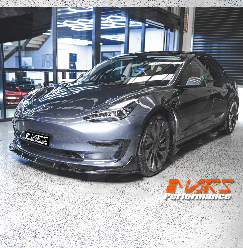 Gloss Black Aero DYNAMIC Bumper Splitters Lip Spoiler & Diffuser BodyKit for Tesla Model 3 2019-2023