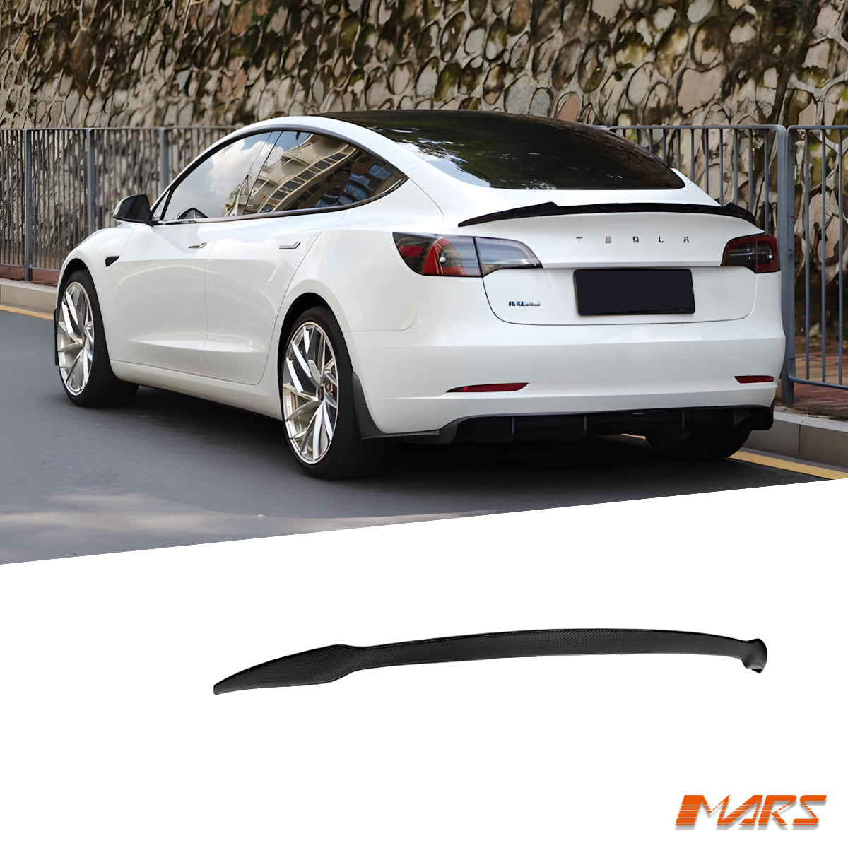 Revozport Style Carbon Fibre Rear trunk boot lip Spoiler Wing for Tesla Model 3 2019-2023