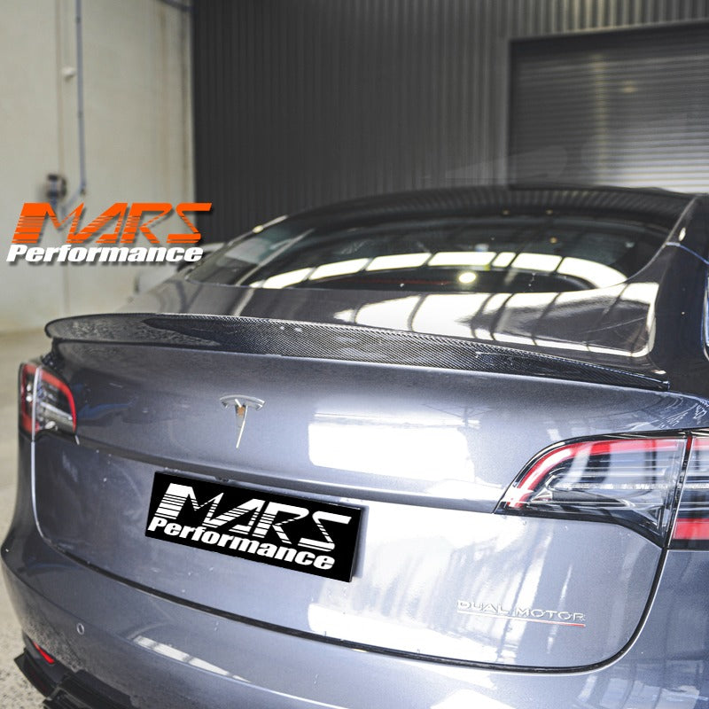 High Kick Carbon Fibre Rear trunk boot lip Spoiler Wing for Tesla Model 3 2019-2023