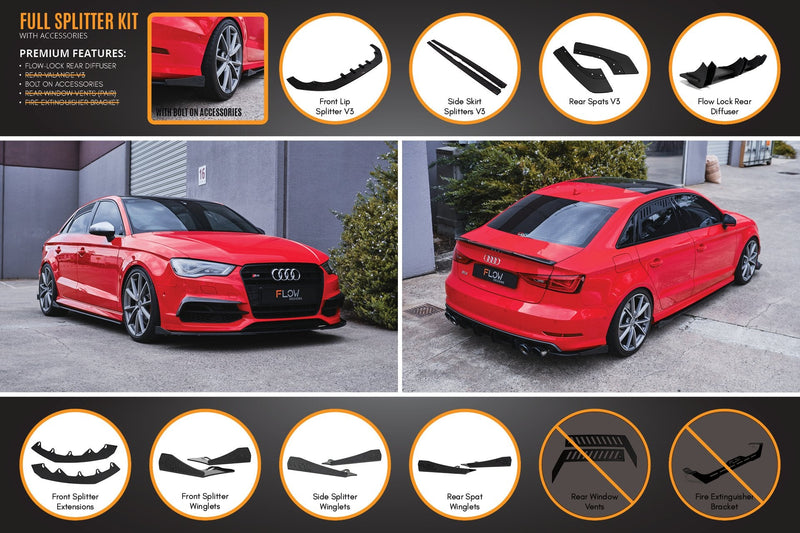 S3 8V Sedan Pre-Facelift V3 Full Lip Splitter Set