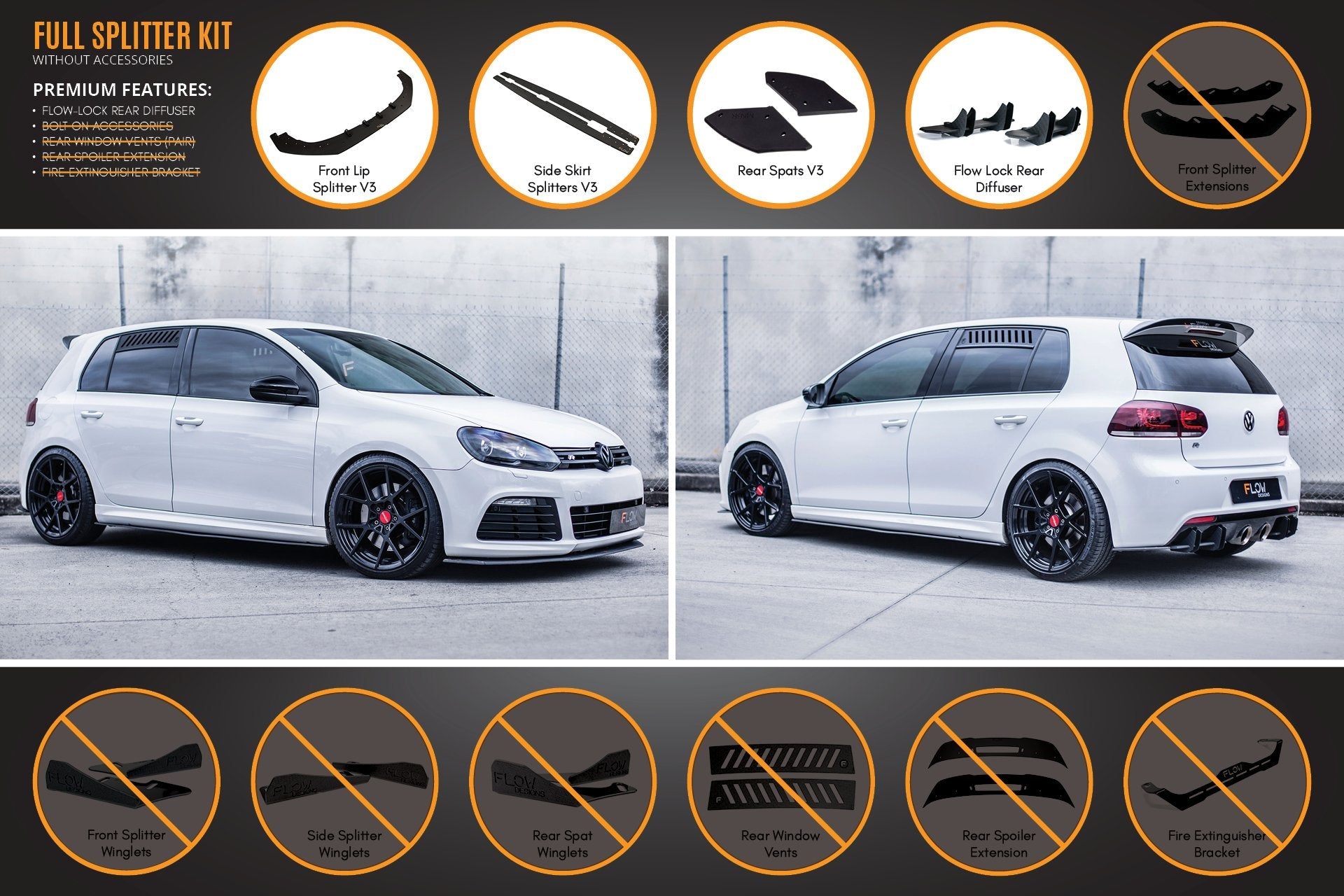 MK6 Golf R Full Lip Splitter Set