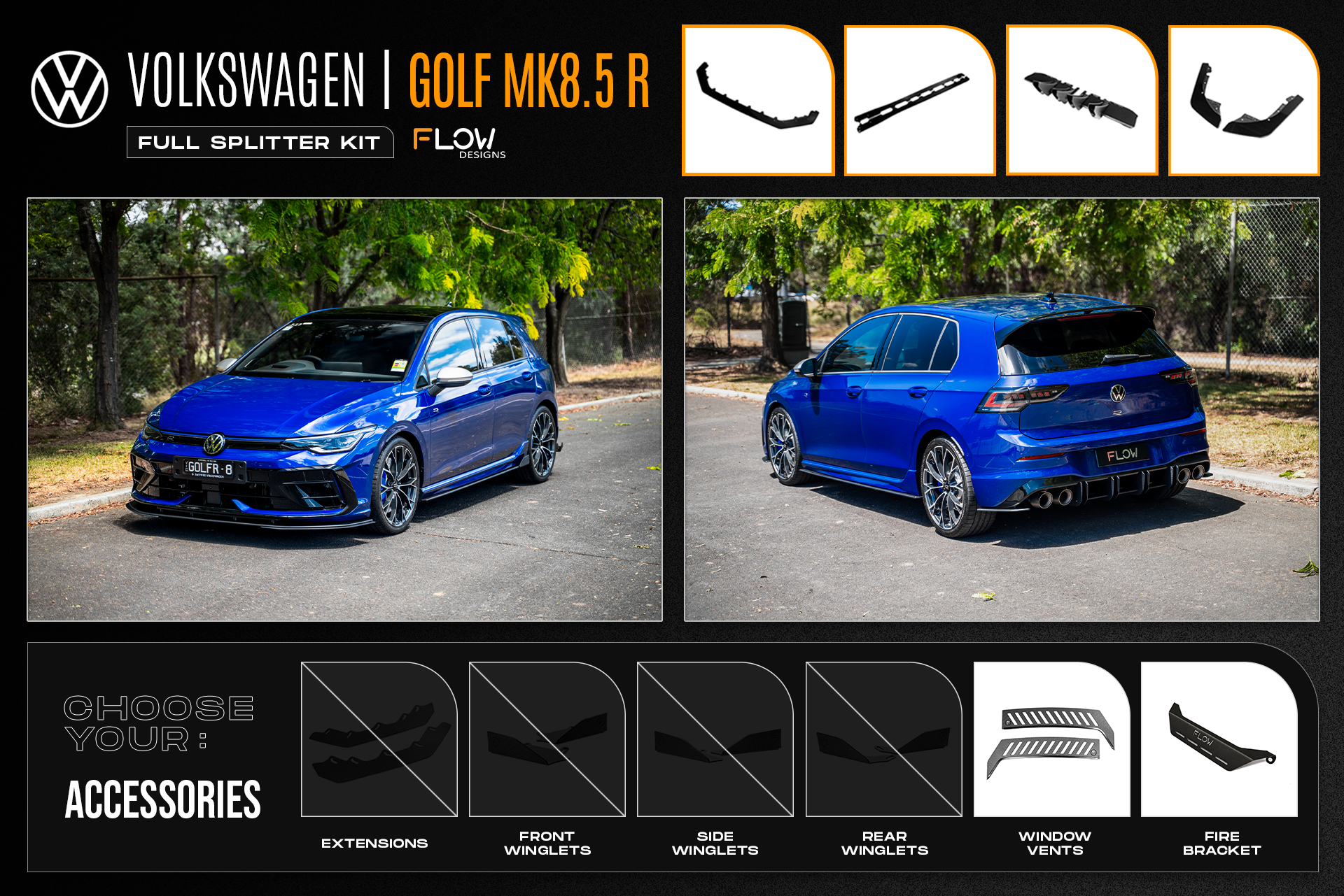 MK8.5 Golf R Full Lip Splitter Set
