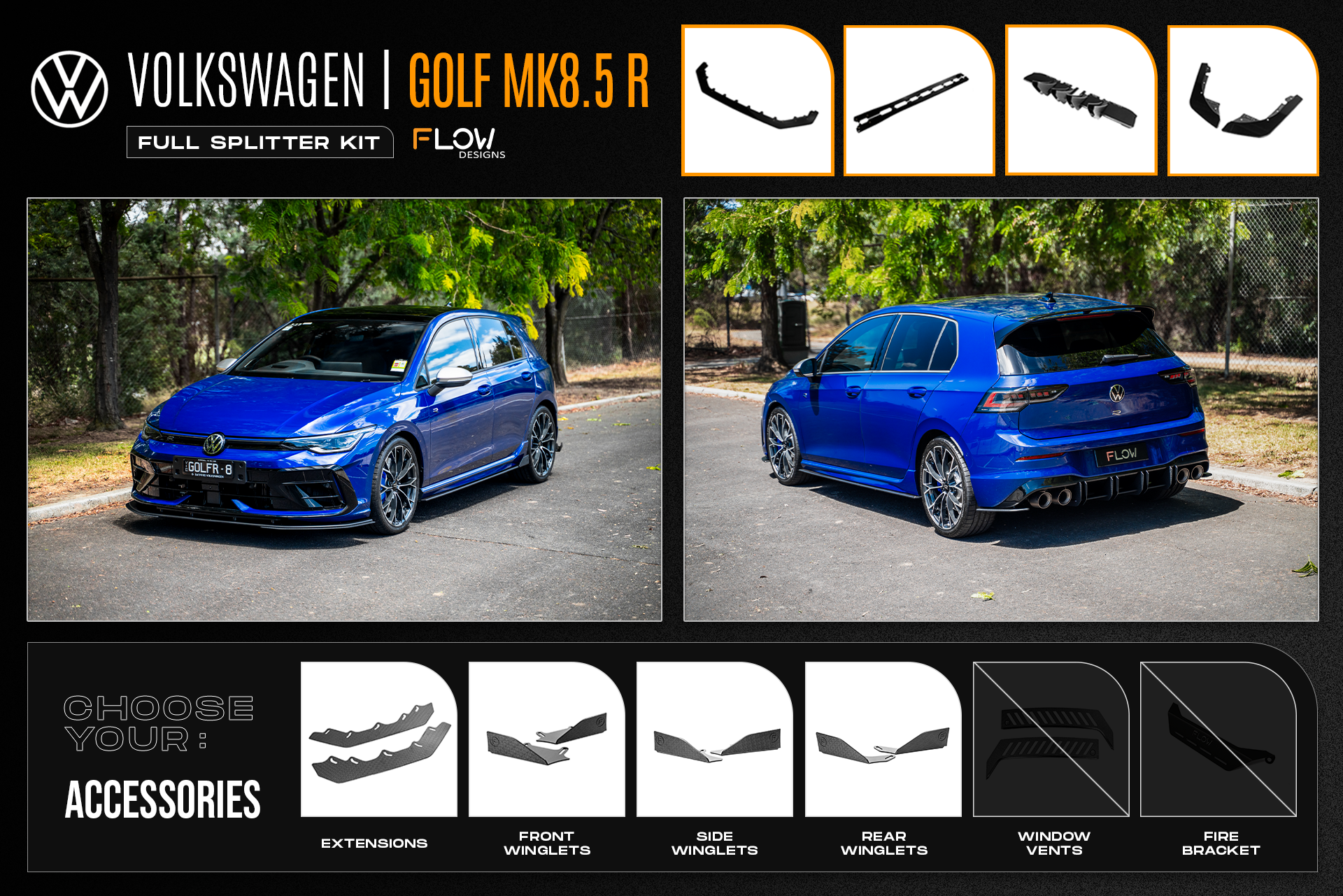 MK8.5 Golf R Full Lip Splitter Set