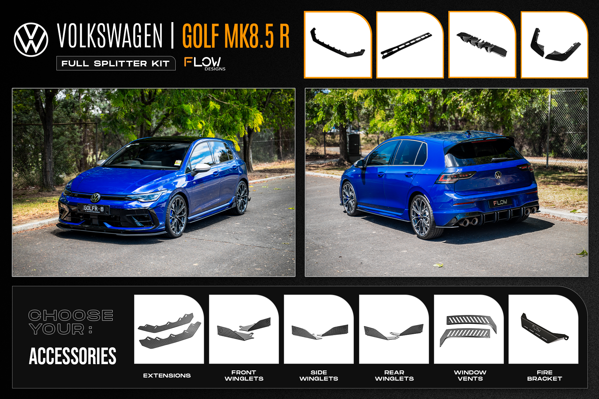 MK8.5 Golf R Full Lip Splitter Set