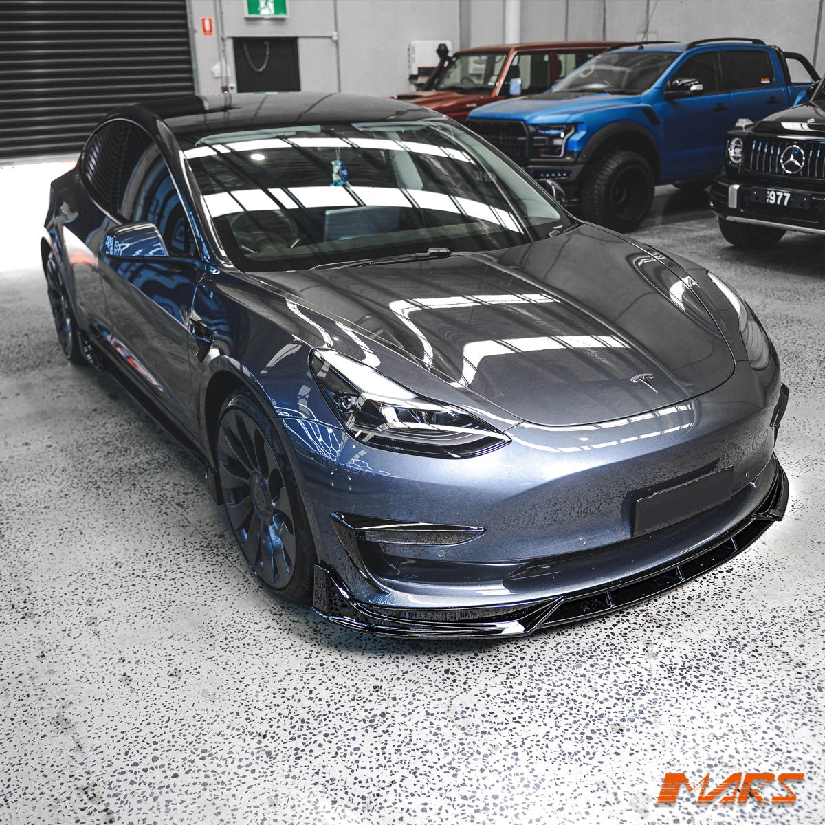 Gloss Black Aero DYNAMIC Lower Front Bumper bar Lip Spoiler BodyKit for Tesla Model 3 2019 - 2023 - Mars Performance