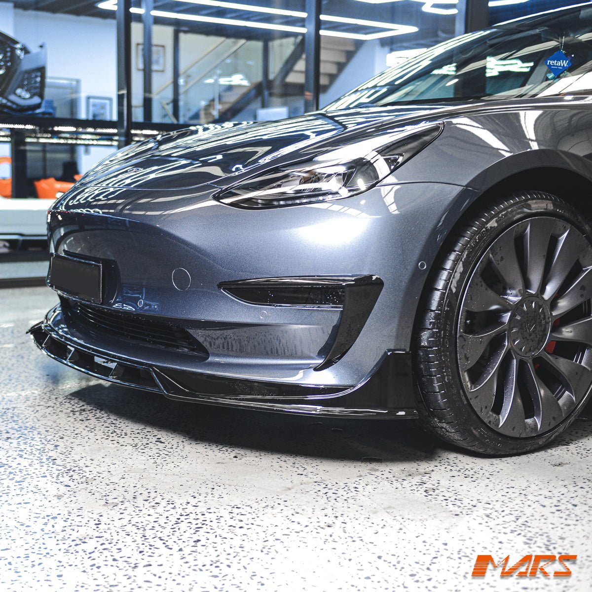 Gloss Black Aero DYNAMIC Lower Front Bumper bar Lip Spoiler BodyKit for Tesla Model 3 2019 - 2023 - Mars Performance