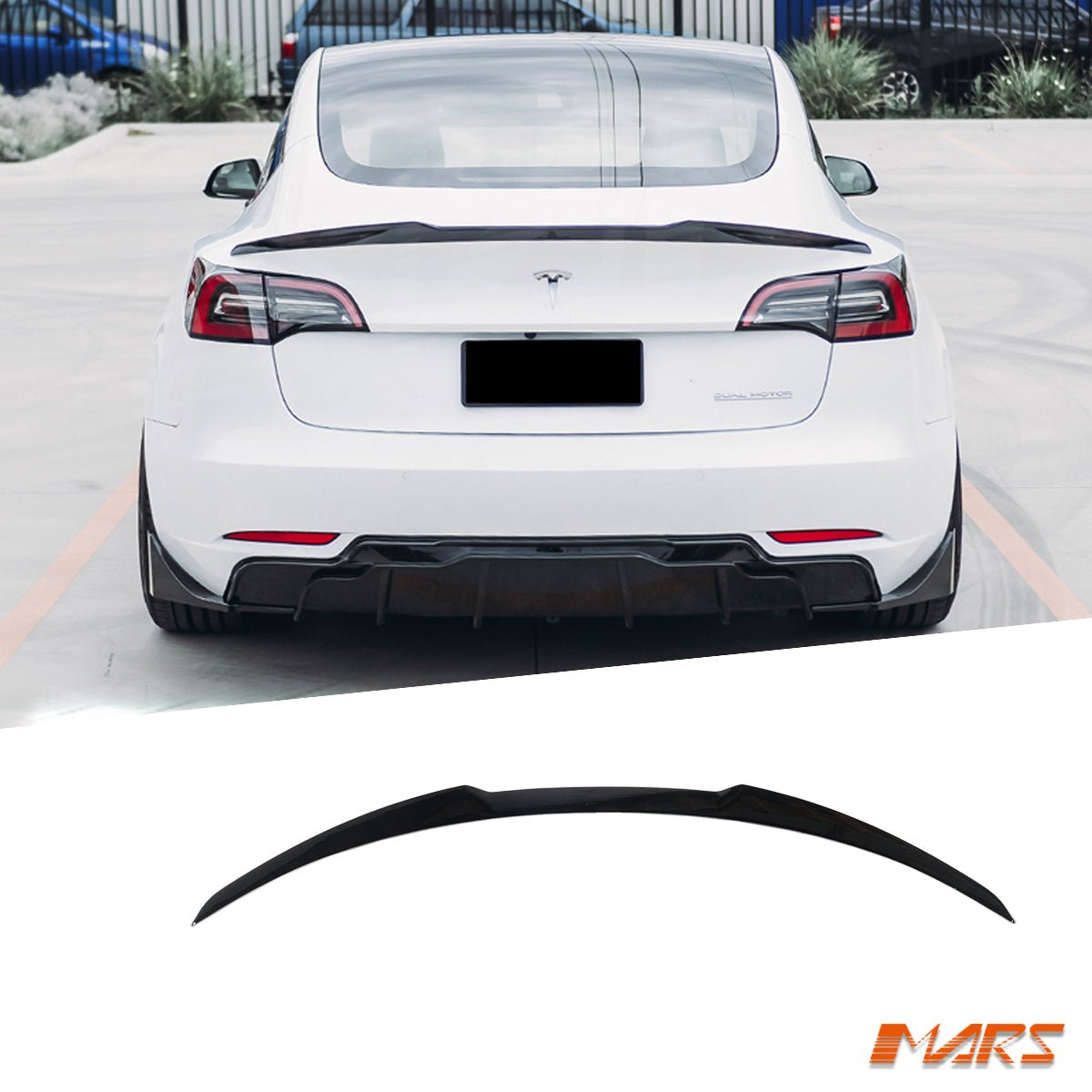 Gloss Black Aero DYNAMIC Rear Trunk Boot lip Spoiler BodyKit for Tesla Model 3 2019 - 2023 - Mars Performance