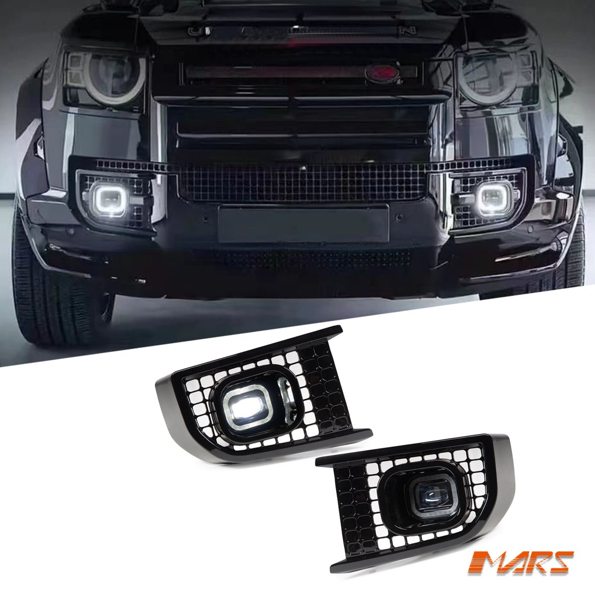 LED DRL & Fog lights with Gloss Black Mesh Bodykit for Land Rover Defender L663 90 110 130 2020 - 2025 - Mars Performance
