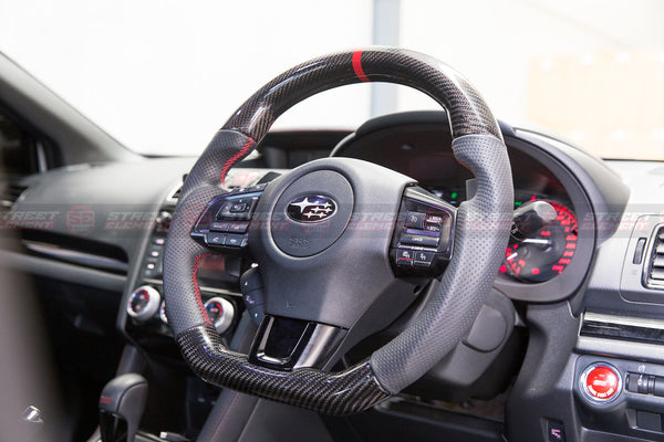 Carbon & Leather Steering Wheel W/ Red Stitching For 2014-2020 Subaru WRX/STI