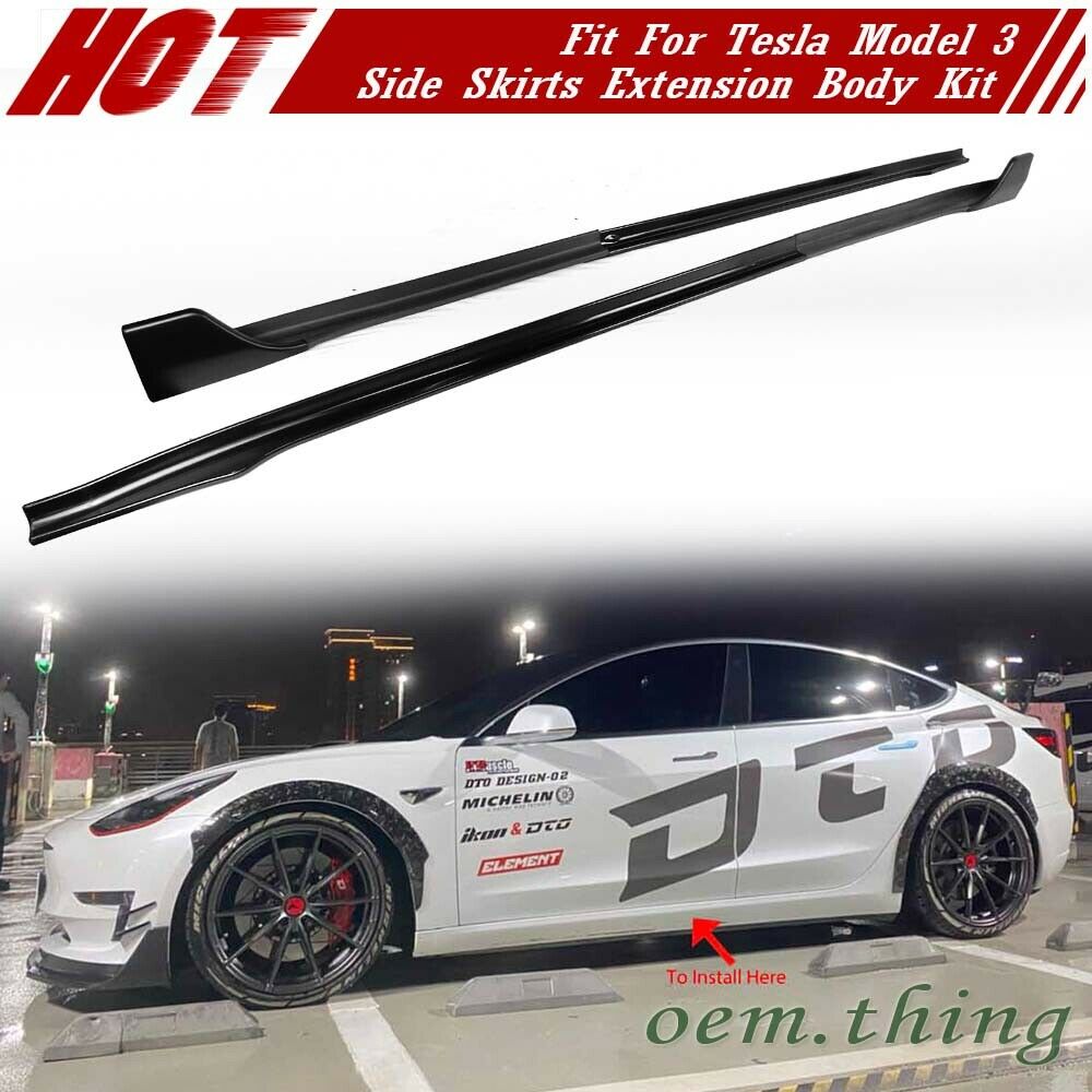 SEV1 Style Side Skirts/Extensions For 2019-2021 Tesla Model 3 (UNPAINTED)