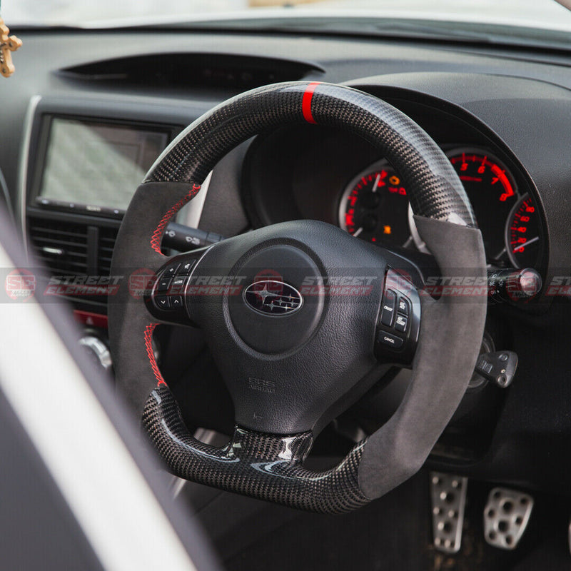 Steering Wheel For 2008-2013 Subaru Impreza WRX/STI (CARBON/LEATHER/RED STITCH)
