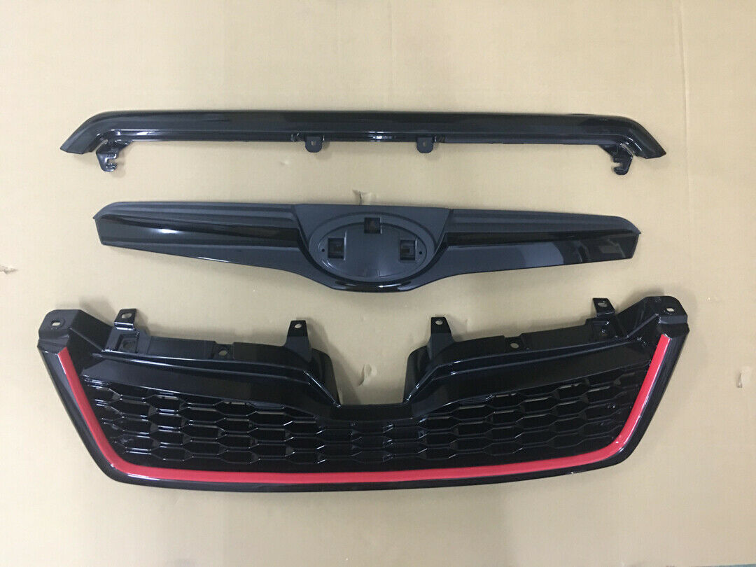 TS Style Front Mesh Grille For 2013-2018 Subaru Forester S4 (GLOSS BLACK W/ RED)