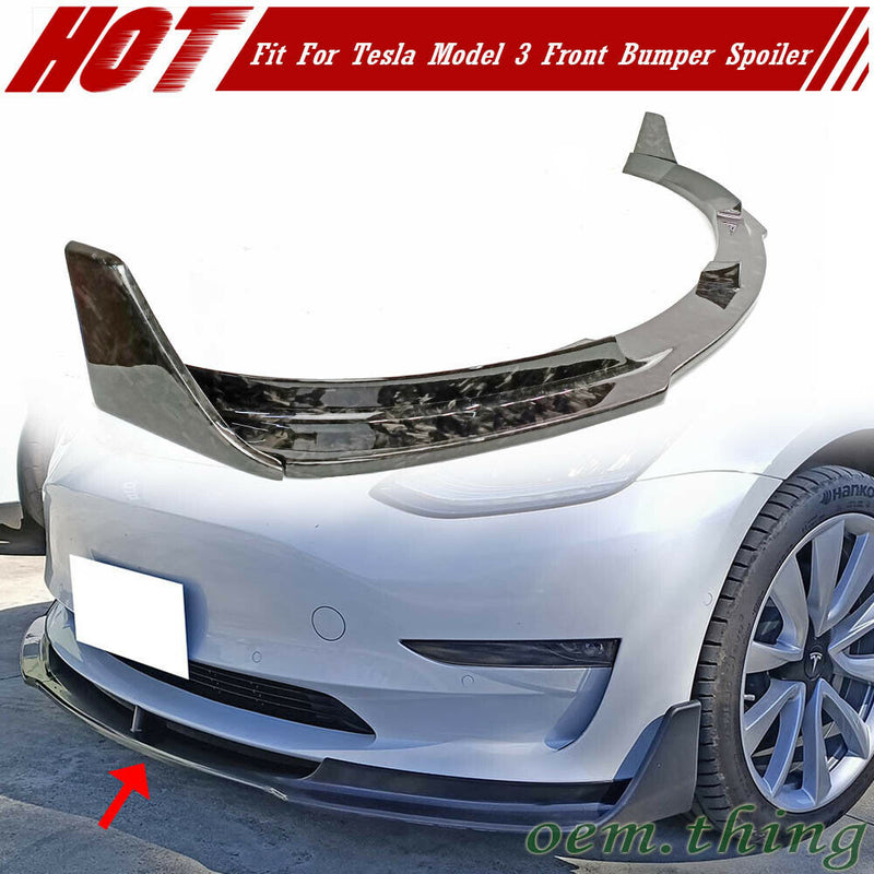 SEV1 Style Front Bumper Lip/Splitter For 2019-2021 Tesla Model 3 (FORGED CARBON)