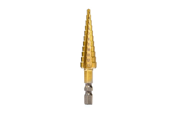 Metric Step Drill Bit : HSS Titanium Coated 3mm – 13mm