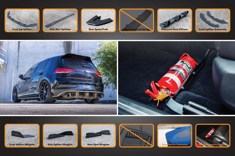 MK7.5 Golf R Full Lip Splitter Set with Flow-Lock Rear Diffuser